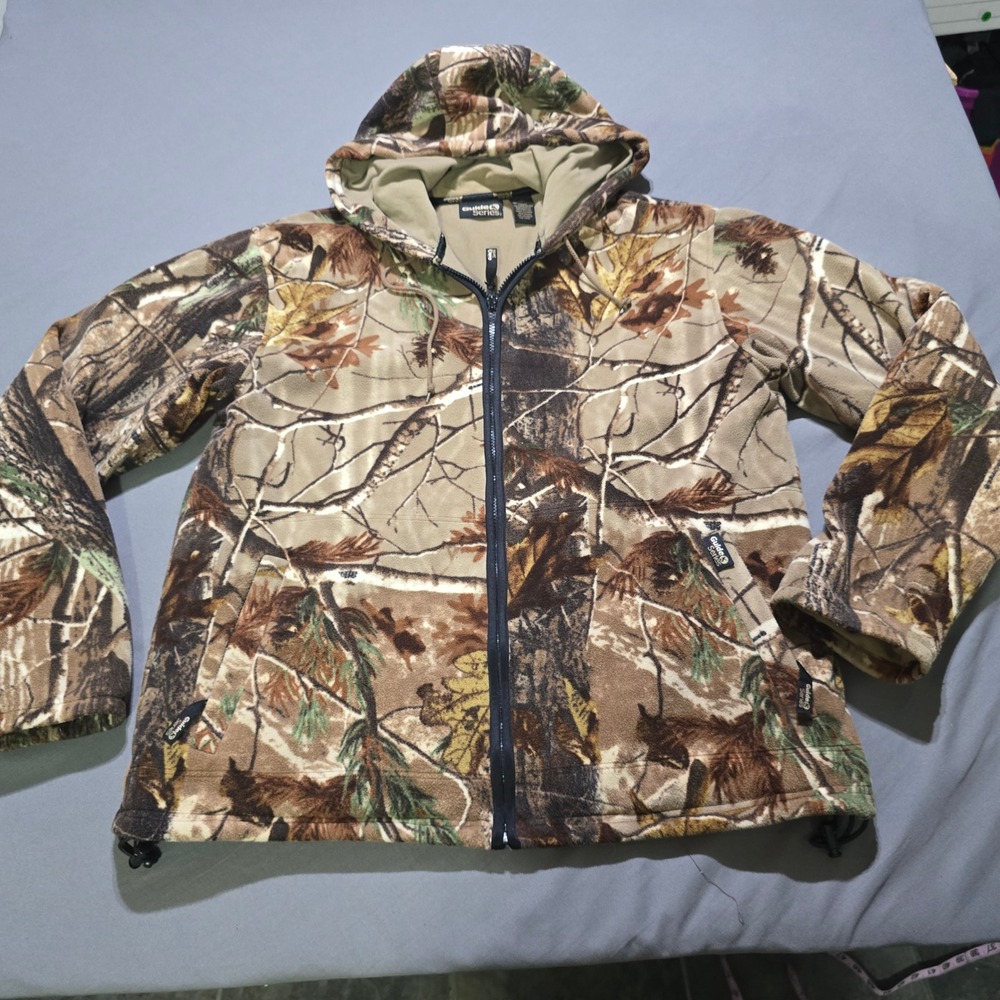 Guide Series Fleece Hoodie Jacket Mens Medium Camo Full Zip Woodland Hunting